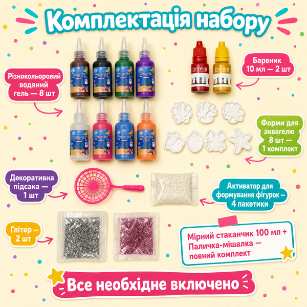Набір для творчості &laquo;Аквагель&raquo; &mdash; 8 форм і гель IN-005 фото